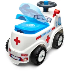 Ambulance ride-on med förvaringsutrymme, ratt och tuta