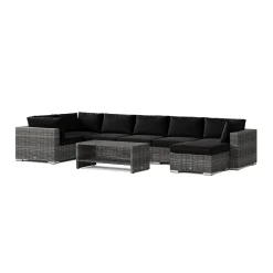 Bahamas U-formad utomhus loungegrupp 7-sits med vändbar divan och bord med hylla