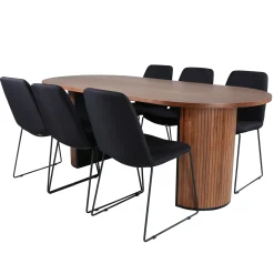 Bianca Ovalt Matbord i Valnöt 200 cm & 6 Muscot Stolar i Polyester