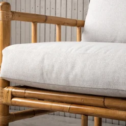 Cane, Naturfärgad Rottingsoffa med Grå Dynor