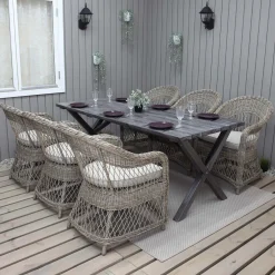 190 cm bord & 6 Merida naturfärgade stolar