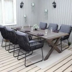 220 cm bord och 6 Levanto grå stolar