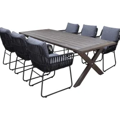 220 cm bord och 6 Levanto grå stolar