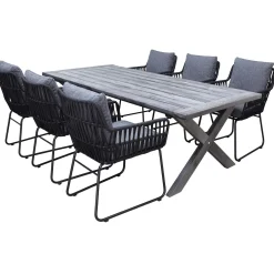 220 cm bord och 6 Levanto grå stolar
