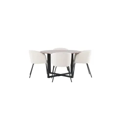 Durango Runt Matbord Ø120 cm & 4 Berit Stolar i Beige Sammet