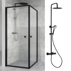 Duschhörn Empire Linjeglas 900x900 med Takduschset Imo 160 cc