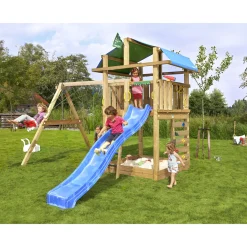 Fort 2.1 m/2 Swing Modul Med Blå Rutschkana