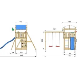 Fort 2.1 m/2 Swing Modul Med Blå Rutschkana