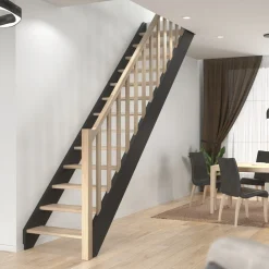 Helsinki Svart/Ek Rak Räcke med Träbalustrar