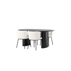 Isolde Ovalt Matbord 180 cm & 4 Edina Stolar i Vit Boucle