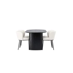 Isolde Ovalt Matbord 180 cm & 4 Edina Stolar i Vit Boucle