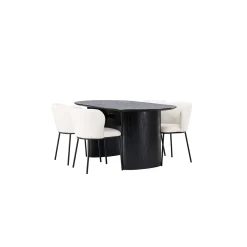 Isolde Ovalt Matbord 180 cm & 4 Edina Stolar i Vit Boucle