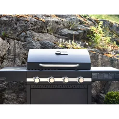 Karn Rostfritt Stål med Gjutgärnsgaller & 4 Brännare