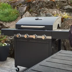 Karn Rostfritt Stål med Gjutgärnsgaller & 4 Brännare