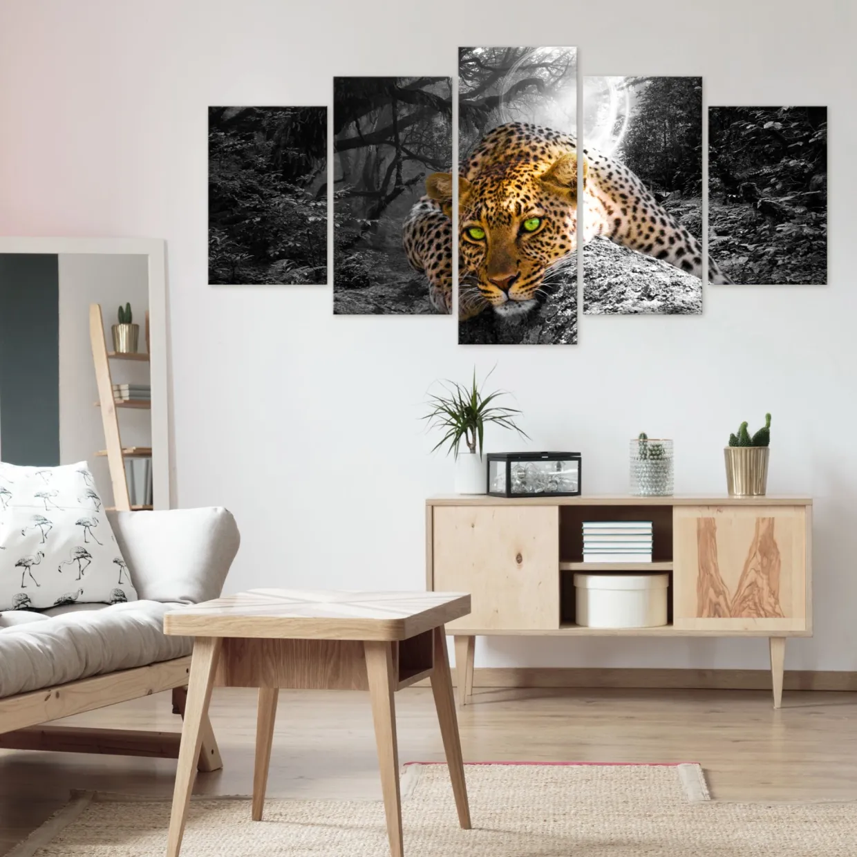 Leopard Lying Grå 5 delar