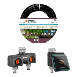50 m Premiumpaket För Buskar & Häckar med Vattenfördelare & Bevattningsdator
