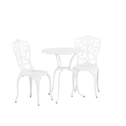 Nandin Klassisk Cafégrupp med Runt Bord & 2 Stolar i Aluminium, Vit