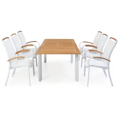 Nydala 6 st Karmstolar med Förlängningsbart Träbord Vit/Teak