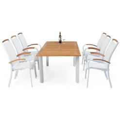 Nydala 6 st Karmstolar med Förlängningsbart Träbord Vit/Teak