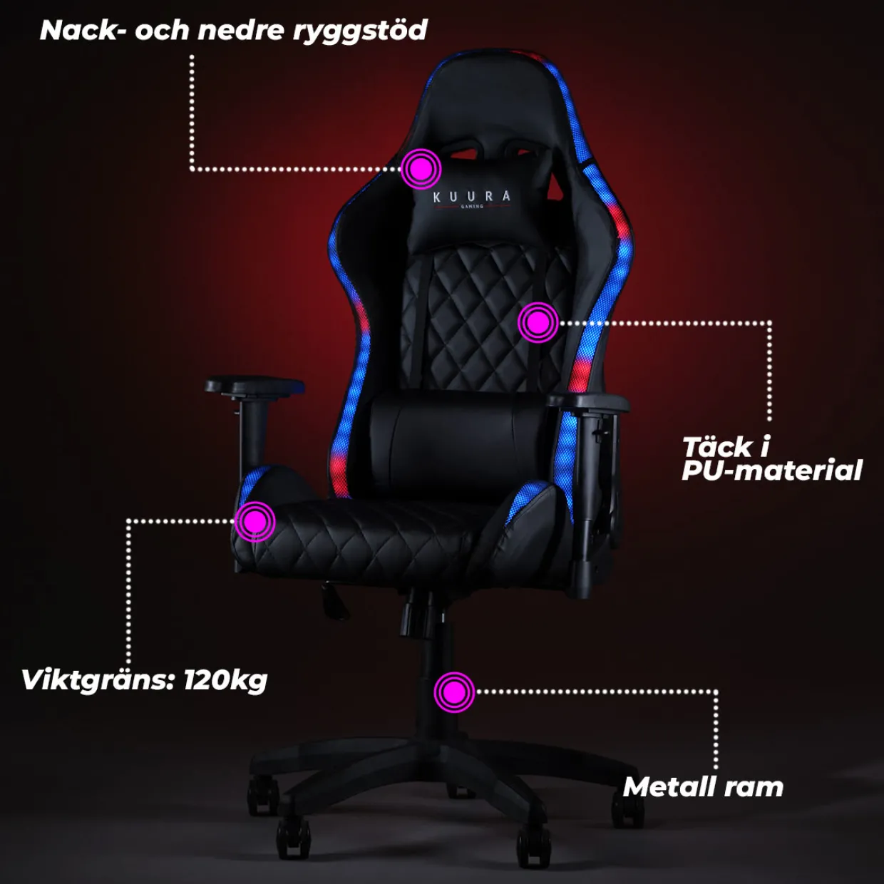 RGB Svart Justerbar med Inbyggda RGB-Lampor