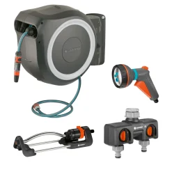 Slangbox XL 35 m Vit Med Vattenspridare & Sprinklerpistol
