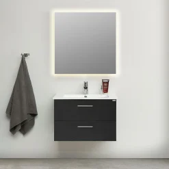 Slim Svart Ek 80 med Lådor och Spegel Luna LED