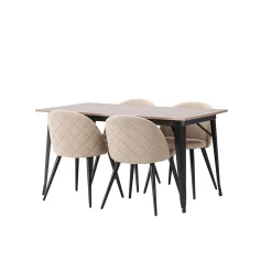 Tempe Matbord 140 cm & 4 Velvet Stolar i Sammet