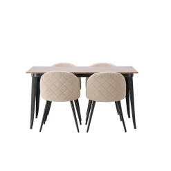 Tempe Matbord 140 cm & 4 Velvet Stolar i Sammet