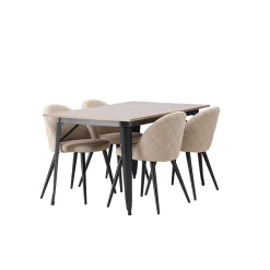 Tempe Matbord 140 cm & 4 Velvet Stolar i Sammet
