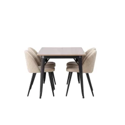 Tempe Matbord 140 cm & 4 Velvet Stolar i Sammet