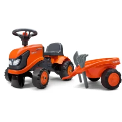 Traktor med trailer, kratta och skyffel Baby Kubota
