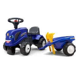 Traktor med trailer, kratta och skyffel Baby New Holland