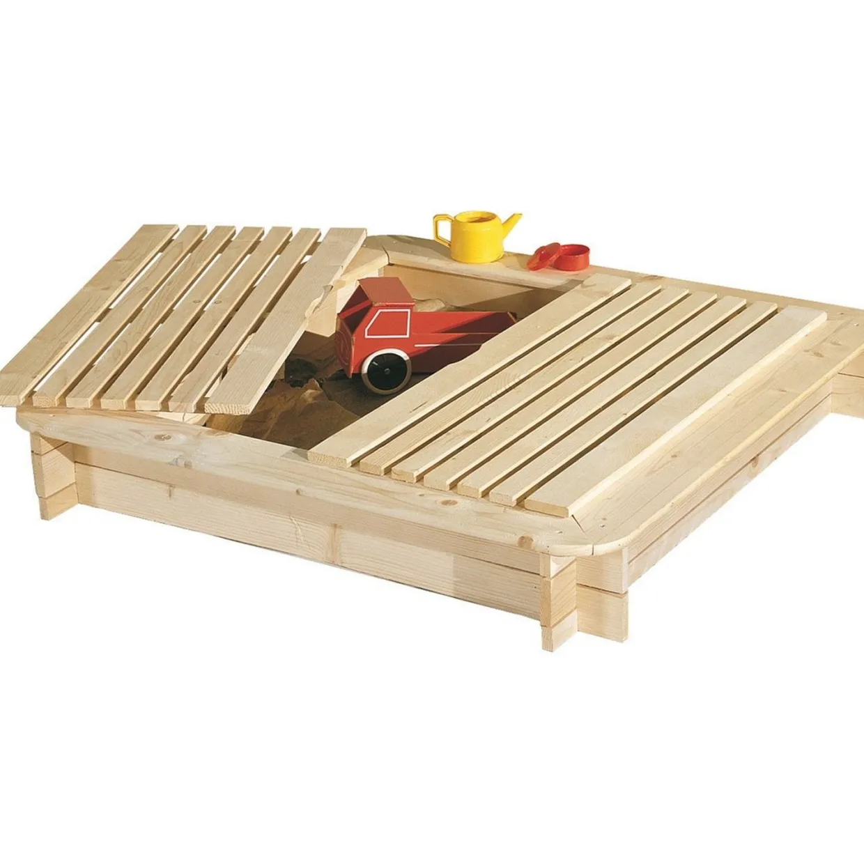 Trävit Sandlåda med Lock 120x120 cm