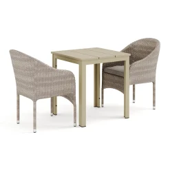 Tunis utomhus caféset 70x70 cm med 2 Thor fåtöljer