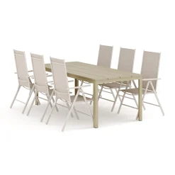 Tunis utomhus matgrupp 205x90 cm med 6 Maggie positionsstolar