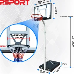Ungdom Justerbar Basketkorg med Hjul 2,1-2,6m