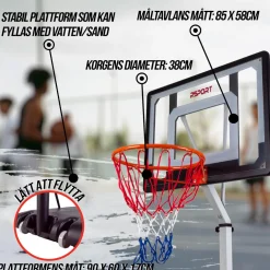 Ungdom Justerbar Basketkorg med Hjul 2,1-2,6m