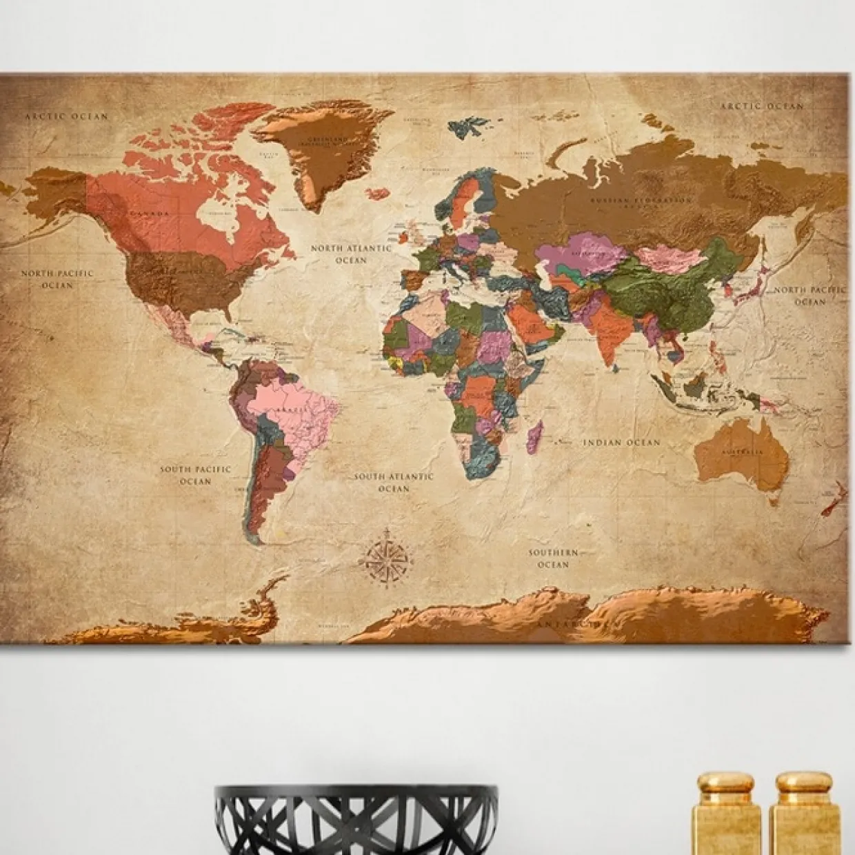 World Map Brown Elegance