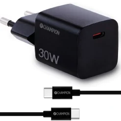 30W + USB-C Kabel Svart