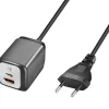 1xUSB-A + 1xUSB-C Med Fast Kabel 1,5m GaN 30W