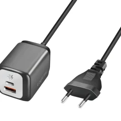 1xUSB-A + 1xUSB-C Med Fast Kabel 1,5m GaN 30W