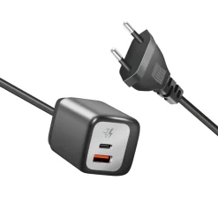 1xUSB-A + 1xUSB-C Med Fast Kabel 1,5m GaN 30W